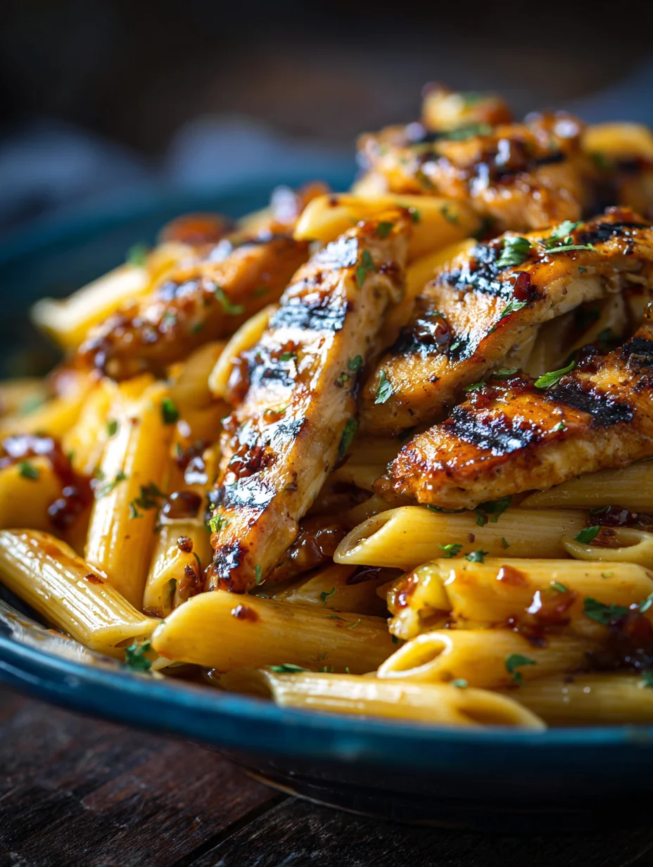 Easy One Pan Tangy Honey BBQ Chicken Penne Dinner