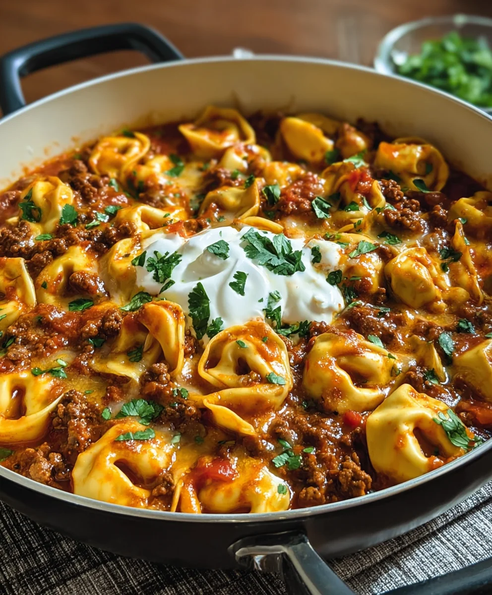 Easy Cheesy Beef Enchilada Tortellini Recipe