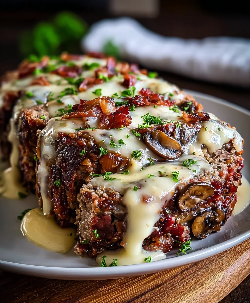 The Ultimate Beef Bacon Mushroom Swiss Cheese Meatloaf